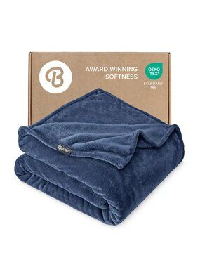 Bare Home Queen Fleece Blanket Dark Blue Ultra Soft Microplush 90" x 90"